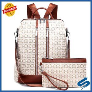 Vegan Leather Convertible Backpack Purse with Wristlet, Travel Bag